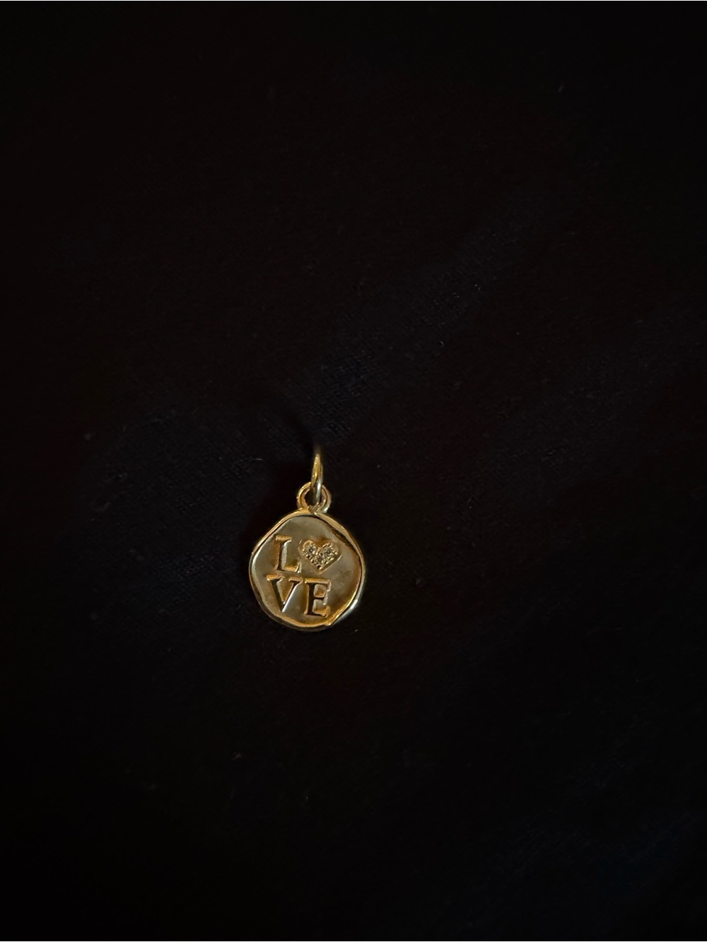 Pandora solid Gold LOVE Round Pendant Charm with Heart Detail